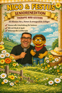 Seniorenplakat Nico und Festus im Blumenparadies